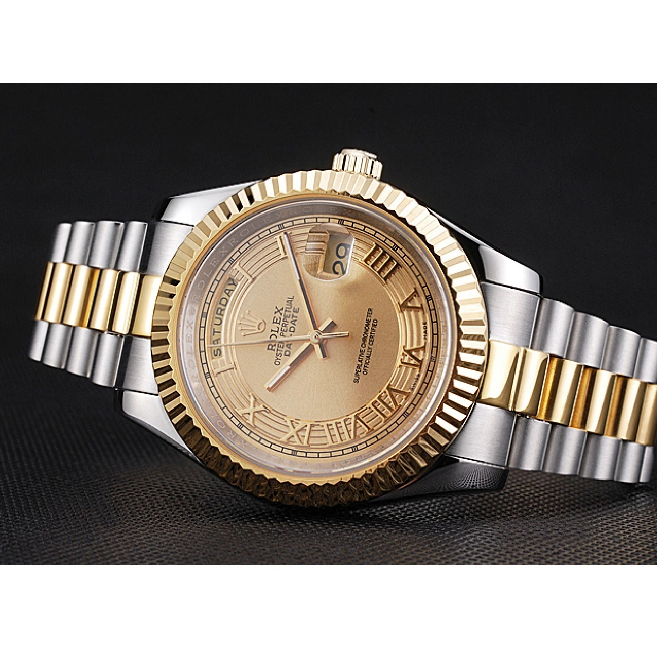 Good copy rolex watches Gold 18k Gold Tone Dial Two Steel Stainless Day-Date Rolex Plated 0623